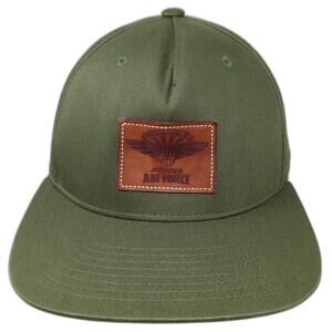Innova Green 5 Panel Hat One Size Air Force Leather Patch Snapback Flat Brim